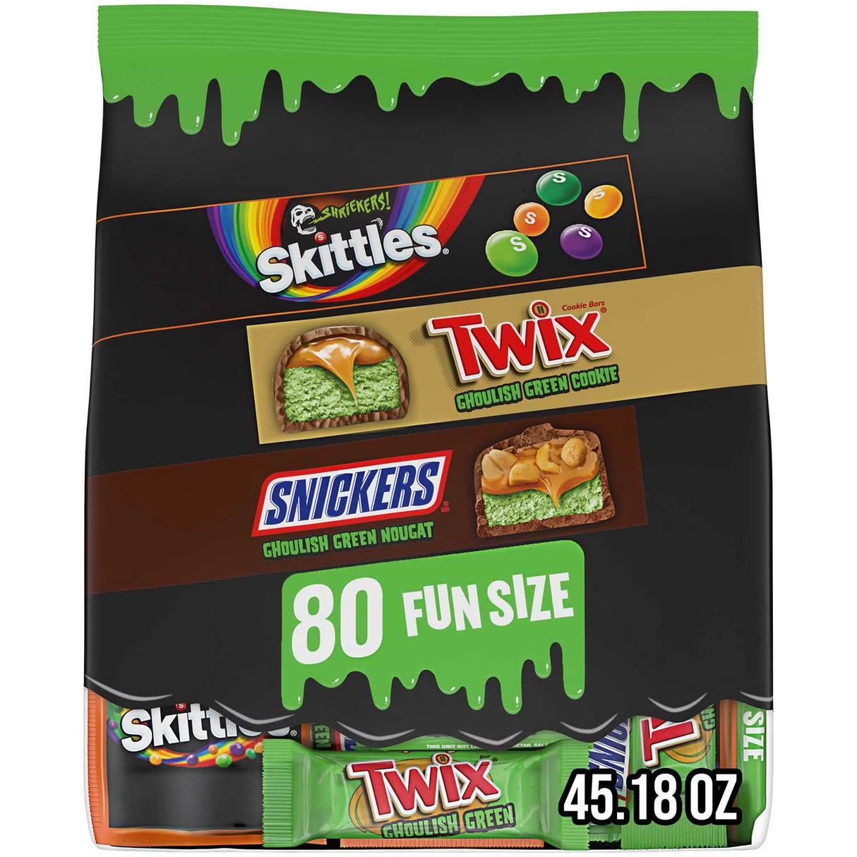 Mars Ghoulish Green, Halloween Variety Pack Candy, Fun Size, 80 pcs.