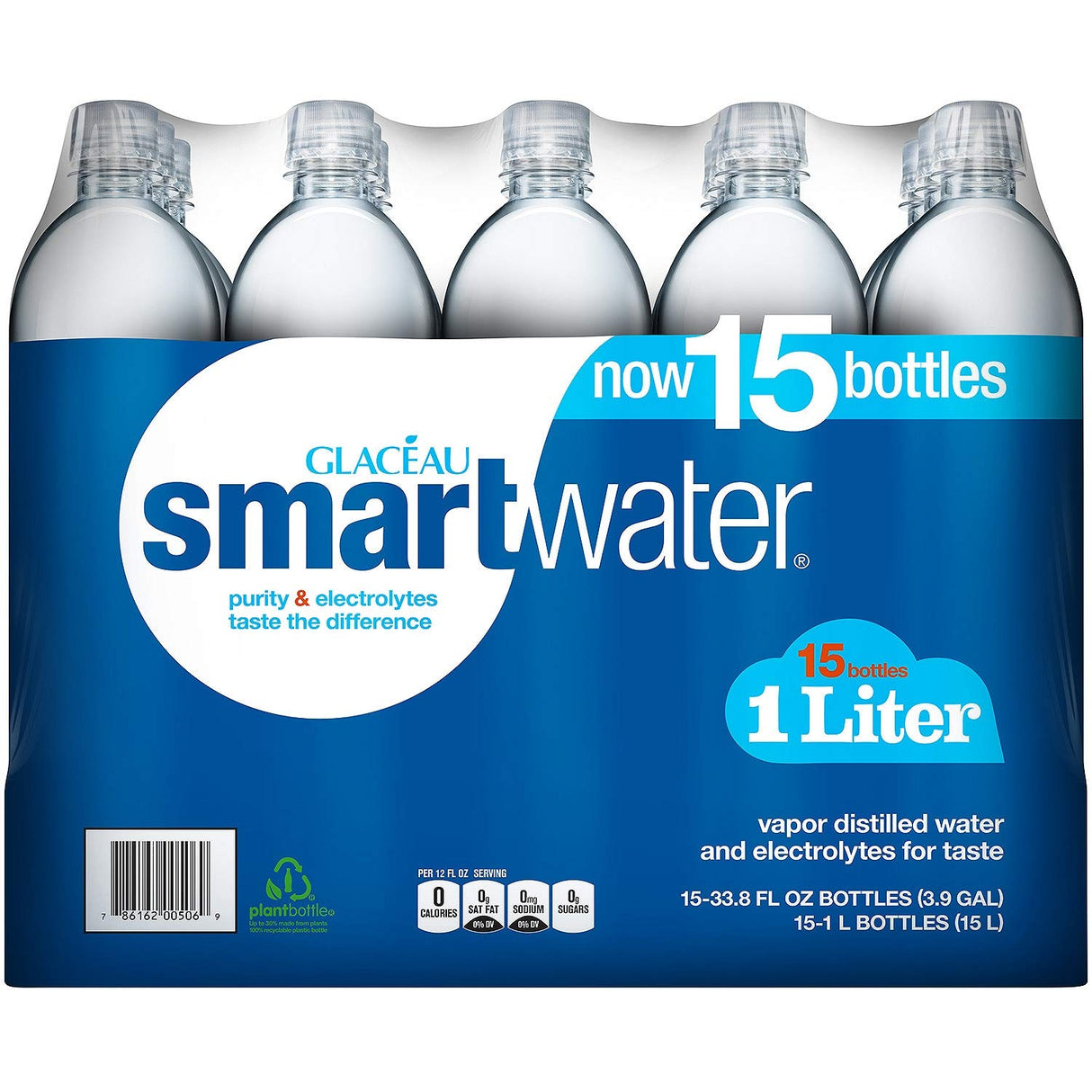 SmartWater Vapor Distilled Premium Water Bottles, 1 L. - (15PC)