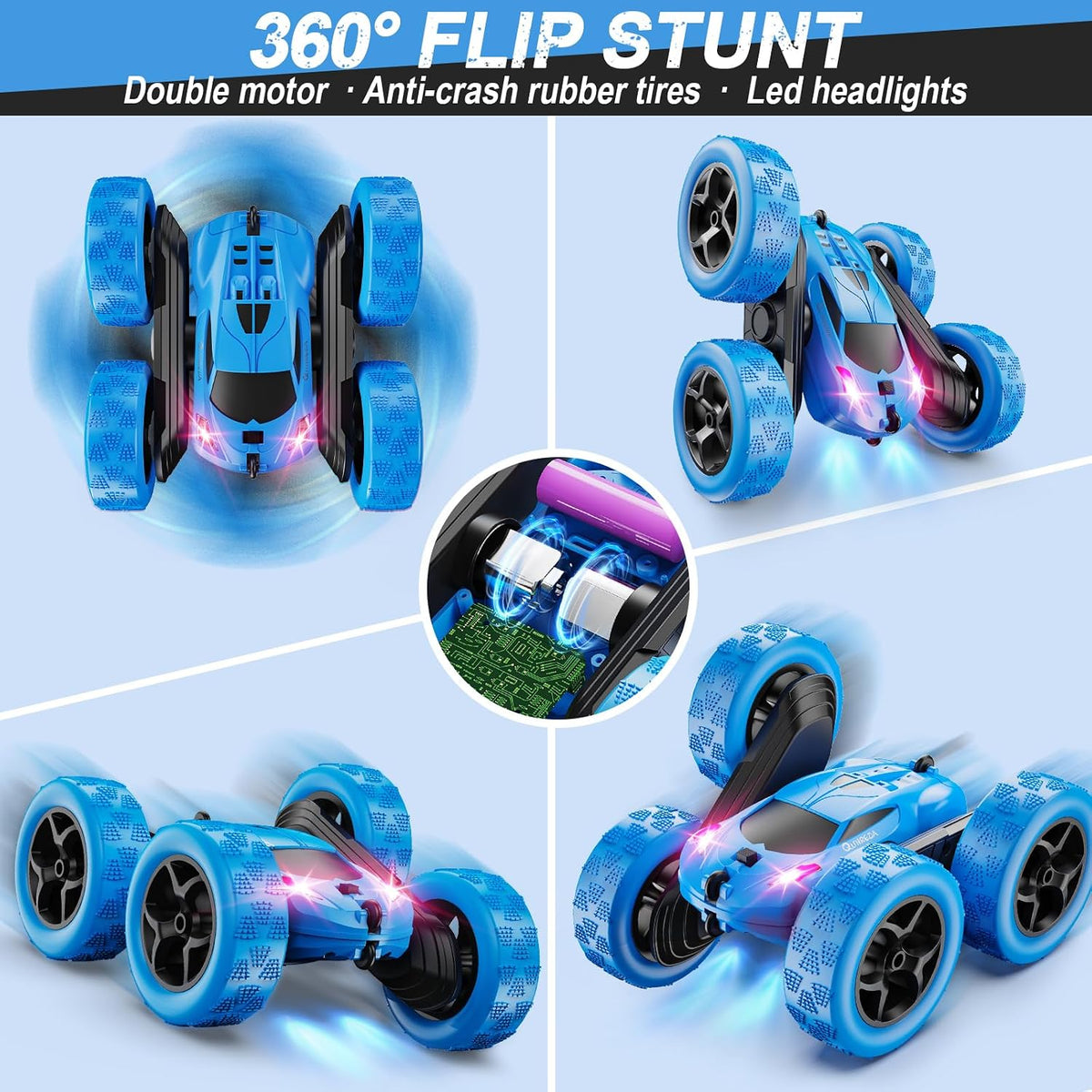 Remote Control Car, RC Cars Toys for Kids Ages 6-12, 4WD Stunt Car with LED Lights & 360° Flips (blue, green, pink, purple or yellow)