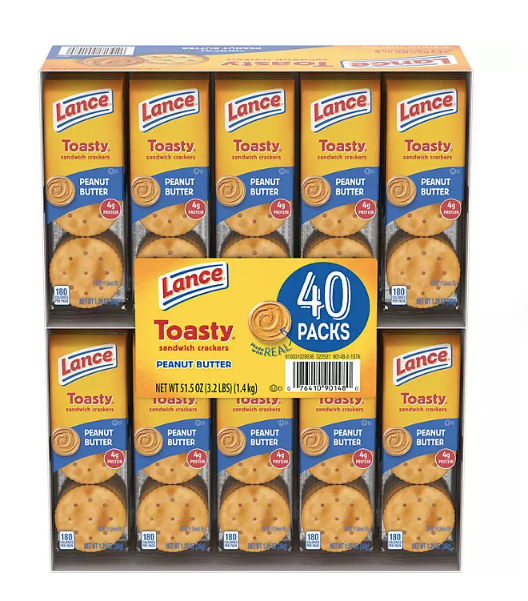 Lance Toasty Peanut Butter Sandwich Crackers, 1.29 oz., 40 pk.