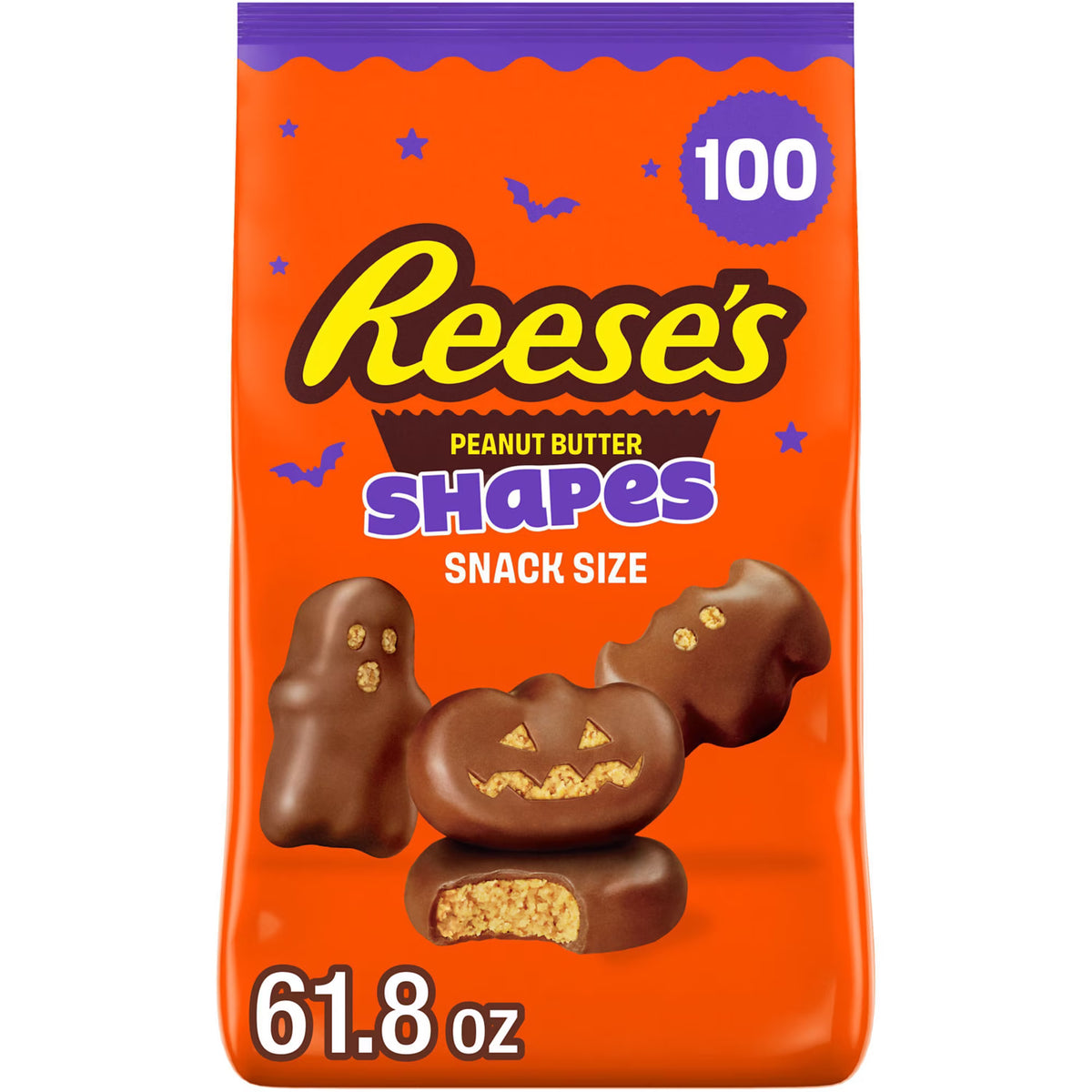 REESE'S Halloween Snack Size Milk Chocolate Peanut Butter Shapes Candy, 100 pcs.