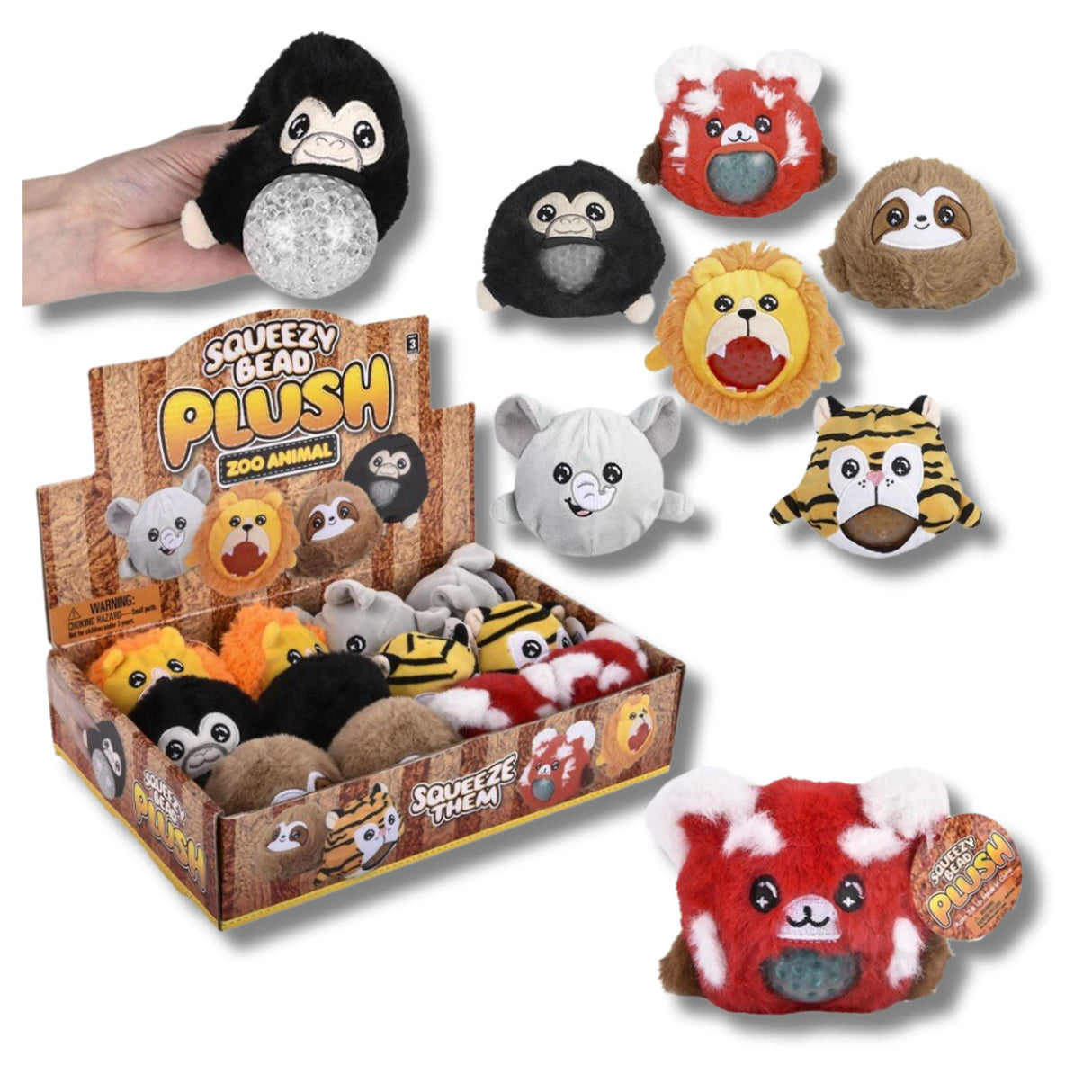 3" Zoo Animal Squeezy Bead Plush