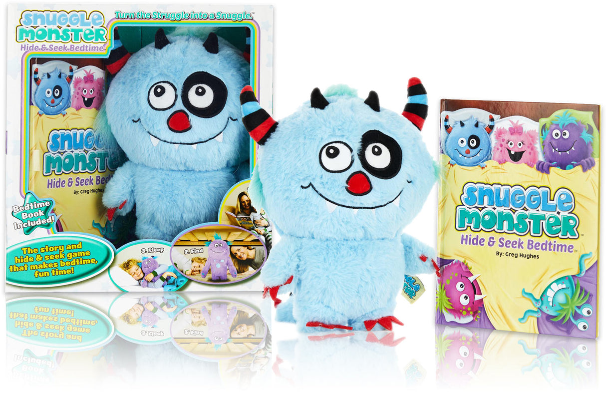 blue Snuggle Monster with book
