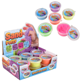 Assorted small containers filled with colorful sand putty, showcasing a variety of vibrant hues for sensory play and creative expression